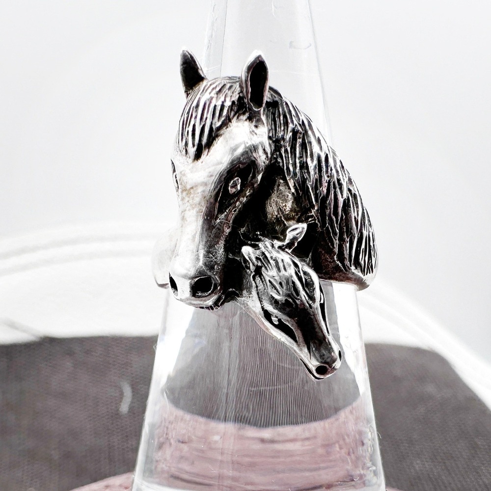 925 Sterling Silver Mare &‎ Foal Statement Ring Size 6.5 Equestrian Western